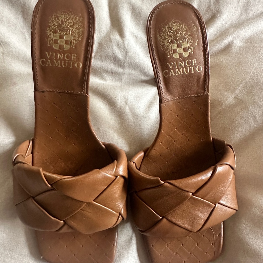 Vince Camuto Tan Braided Slide Sandals